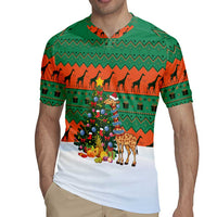 Giraffes Decorating Tree Gifts Rugby Jersey with Orange Green Holiday Pattern Design - Wonder Print Shop