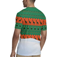 Giraffes Decorating Tree Gifts Rugby Jersey with Orange Green Holiday Pattern Design - Wonder Print Shop