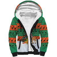 Giraffes Decorating Tree Gifts Sherpa Hoodie with Orange Green Holiday Pattern Design - Wonder Print Shop