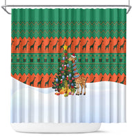 Giraffes Decorating Tree Gifts Shower Curtain with Orange Green Holiday Pattern Design - Wonder Print Shop