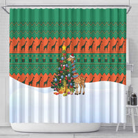 Giraffes Decorating Tree Gifts Shower Curtain with Orange Green Holiday Pattern Design - Wonder Print Shop