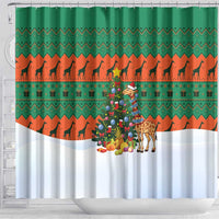 Giraffes Decorating Tree Gifts Shower Curtain with Orange Green Holiday Pattern Design - Wonder Print Shop