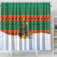 Giraffes Decorating Tree Gifts Shower Curtain with Orange Green Holiday Pattern Design - Wonder Print Shop