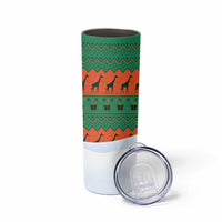 Giraffes Decorating Tree Gifts Skinny Tumbler with Orange Green Holiday Pattern Design - Wonder Print Shop