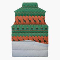 Giraffes Decorating Tree Gifts Sleeveless Puffer Jacket with Orange Green Holiday Pattern Design - Wonder Print Shop
