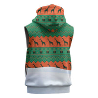 Giraffes Decorating Tree Gifts Sleeveless Zip Hoodie with Orange Green Holiday Pattern Design - Wonder Print Shop