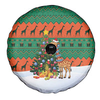 Giraffes Decorating Tree Gifts Spare Tire Cover with Orange Green Holiday Pattern Design - Wonder Print Shop