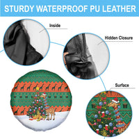 Giraffes Decorating Tree Gifts Spare Tire Cover with Orange Green Holiday Pattern Design - Wonder Print Shop