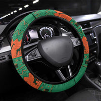 Giraffes Decorating Tree Gifts Steering Wheel Cover with Orange Green Holiday Pattern Design - Wonder Print Shop