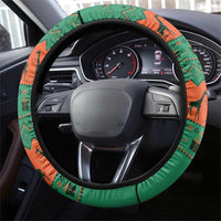 Giraffes Decorating Tree Gifts Steering Wheel Cover with Orange Green Holiday Pattern Design - Wonder Print Shop