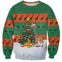 Giraffes Decorating Tree Gifts Sweatshirt with Orange Green Holiday Pattern Design - Wonder Print Shop