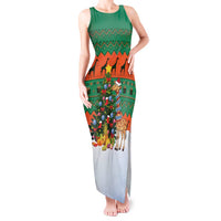 Giraffes Decorating Tree Gifts Tank Maxi Dress with Orange Green Holiday Pattern Design - Wonder Print Shop