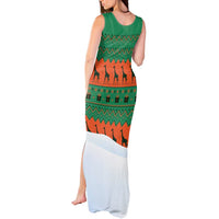 Giraffes Decorating Tree Gifts Tank Maxi Dress with Orange Green Holiday Pattern Design - Wonder Print Shop