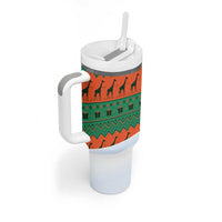 Giraffes Decorating Tree Gifts Tumbler With Handle with Orange Green Holiday Pattern Design - Wonder Print Shop