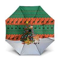 Giraffes Decorating Tree Gifts Umbrella with Orange Green Holiday Pattern Design - Wonder Print Shop