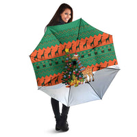 Giraffes Decorating Tree Gifts Umbrella with Orange Green Holiday Pattern Design - Wonder Print Shop