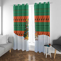 Giraffes Decorating Tree Gifts Window Curtain with Orange Green Holiday Pattern Design - Wonder Print Shop