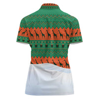 Giraffes Decorating Tree Gifts Women Polo Shirt with Orange Green Holiday Pattern Design - Wonder Print Shop