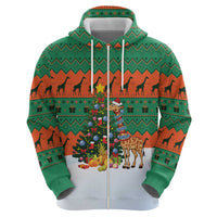 Giraffes Decorating Tree Gifts Zip Hoodie with Orange Green Holiday Pattern Design - Wonder Print Shop