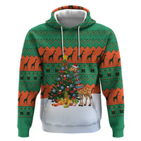 Giraffes Decorating Tree Gifts Zip Hoodie with Orange Green Holiday Pattern Design - Wonder Print Shop