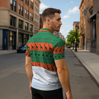 Giraffes Decorating Tree Gifts Zipper Polo Shirt with Orange Green Holiday Pattern Design - Wonder Print Shop