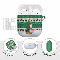 Llama Decorating Tree in Santa Hat AirPods Case with Green Gift Pattern Design - Wonder Print Shop