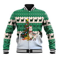 Llama Decorating Tree in Santa Hat Baseball Jacket with Green Gift Pattern Design - Wonder Print Shop