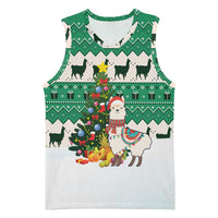 Llama Decorating Tree in Santa Hat Basketball Jersey with Green Gift Pattern Design - Wonder Print Shop