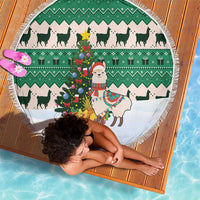 Llama Decorating Tree in Santa Hat Beach Blanket with Green Gift Pattern Design - Wonder Print Shop