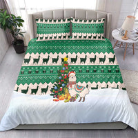 Llama Decorating Tree in Santa Hat Bedding Set with Green Gift Pattern Design - Wonder Print Shop