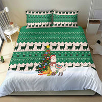 Llama Decorating Tree in Santa Hat Bedding Set with Green Gift Pattern Design - Wonder Print Shop