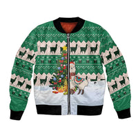 Llama Decorating Tree in Santa Hat Bomber Jacket with Green Gift Pattern Design - Wonder Print Shop