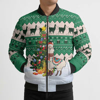 Llama Decorating Tree in Santa Hat Bomber Puffer Jacket with Green Gift Pattern Design - Wonder Print Shop