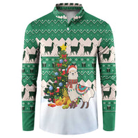 Llama Decorating Tree in Santa Hat Button Sweatshirt with Green Gift Pattern Design - Wonder Print Shop