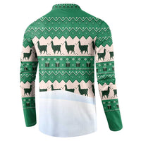 Llama Decorating Tree in Santa Hat Button Sweatshirt with Green Gift Pattern Design - Wonder Print Shop