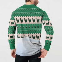 Llama Decorating Tree in Santa Hat Button Sweatshirt with Green Gift Pattern Design - Wonder Print Shop
