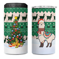 Llama Decorating Tree in Santa Hat 4 in 1 Can Cooler Tumbler with Green Gift Pattern Design - Wonder Print Shop