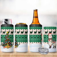 Llama Decorating Tree in Santa Hat 4 in 1 Can Cooler Tumbler with Green Gift Pattern Design - Wonder Print Shop