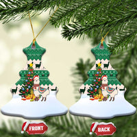 Llama Decorating Tree in Santa Hat Ceramic Ornament with Green Gift Pattern Design - Wonder Print Shop