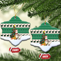 Llama Decorating Tree in Santa Hat Ceramic Ornament with Green Gift Pattern Design - Wonder Print Shop