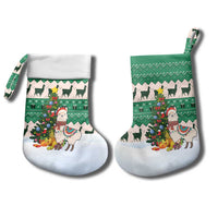 Llama Decorating Tree in Santa Hat Christmas Stocking with Green Gift Pattern Design - Wonder Print Shop