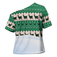 Llama Decorating Tree in Santa Hat Cross Shoulder Shirt with Green Gift Pattern Design - Wonder Print Shop