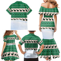 Llama Decorating Tree in Santa Hat Family Matching Mermaid Dress and Hawaiian Shirt with Green Gift Pattern Design - Wonder Print Shop