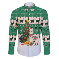 Llama Decorating Tree in Santa Hat Family Matching Mermaid Dress and Hawaiian Shirt with Green Gift Pattern Design - Wonder Print Shop