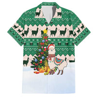 Llama Decorating Tree in Santa Hat Family Matching Puletasi and Hawaiian Shirt with Green Gift Pattern Design - Wonder Print Shop