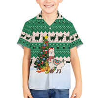 Llama Decorating Tree in Santa Hat Family Matching Puletasi and Hawaiian Shirt with Green Gift Pattern Design - Wonder Print Shop