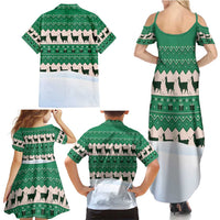 Llama Decorating Tree in Santa Hat Family Matching Summer Maxi Dress and Hawaiian Shirt with Green Gift Pattern Design - Wonder Print Shop