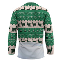 Llama Decorating Tree in Santa Hat Hockey Jersey with Green Gift Pattern Design - Wonder Print Shop