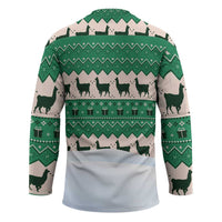 Llama Decorating Tree in Santa Hat Hockey Jersey with Green Gift Pattern Design - Wonder Print Shop