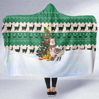 Llama Decorating Tree in Santa Hat Hooded Blanket with Green Gift Pattern Design - Wonder Print Shop